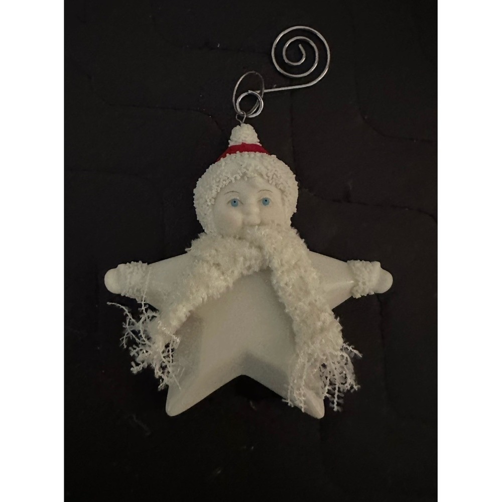 Department 56 Snow Babies Christmas Ornament Blue Eyes White & Red EUC